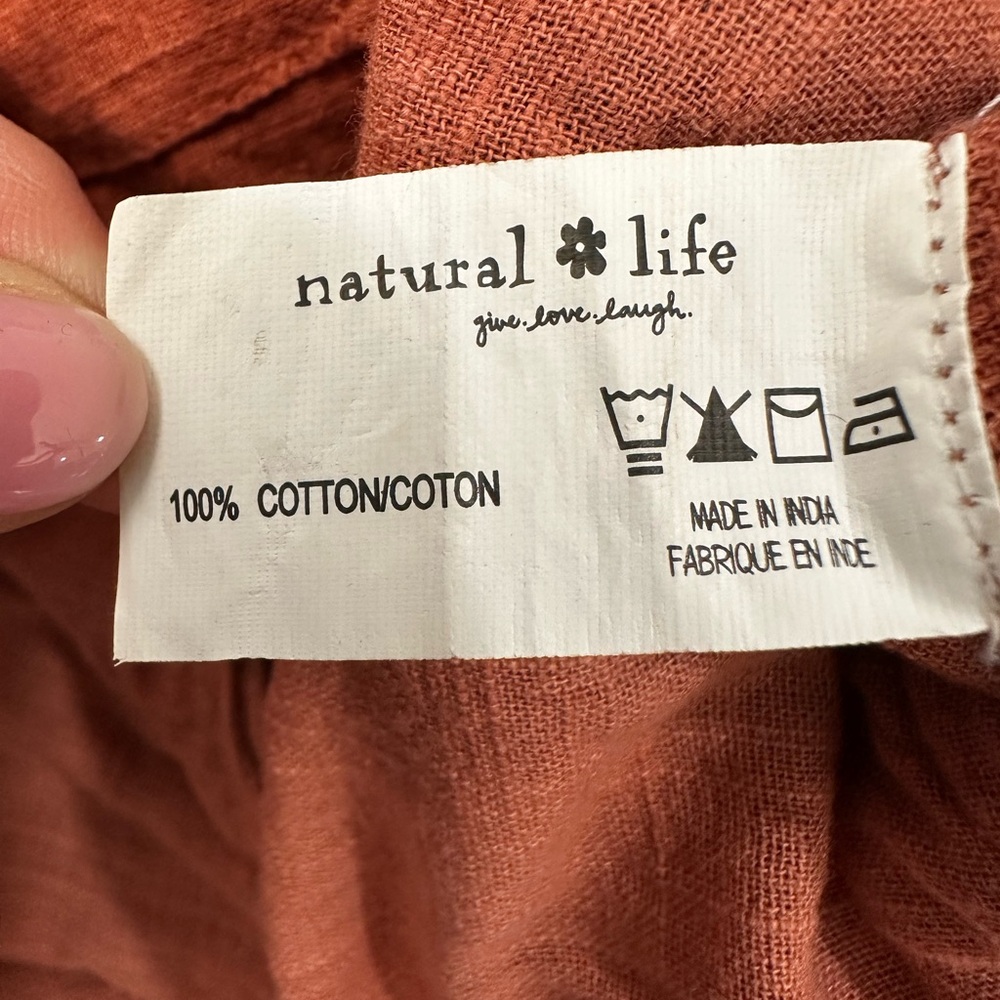 Natural Life Cotton Lagenlook Wide Leg Jumpsuit Small Boho Rust Overalls Pockets - Picture 7 of 10